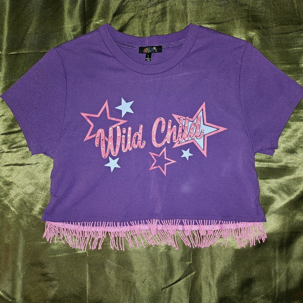 NWOT Delia's By Dolls Kill Purple Fringe Wild Child Fringe Crop Top